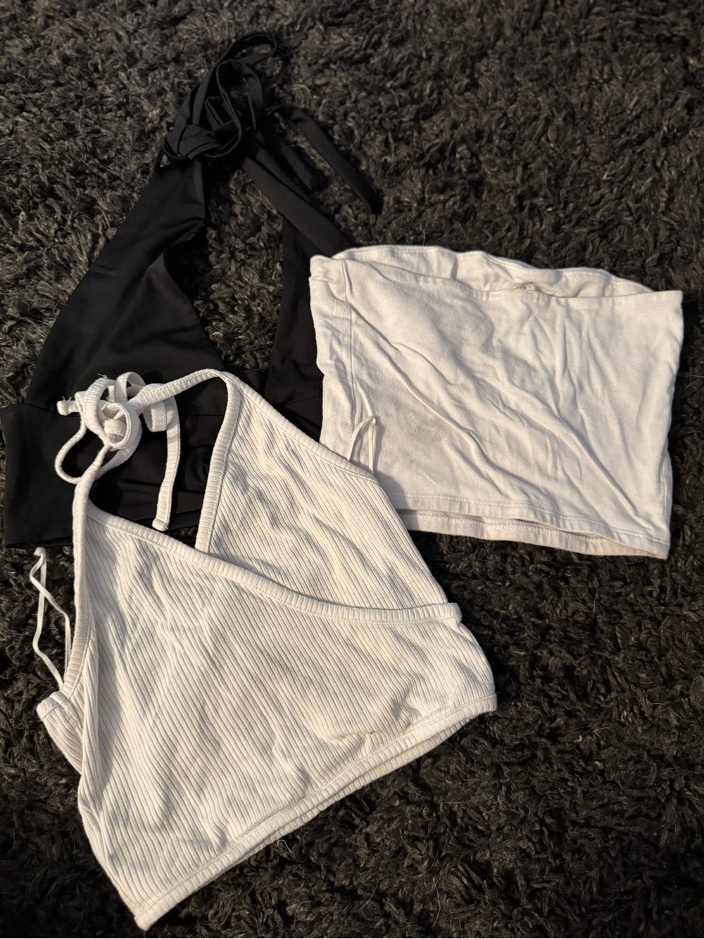 Women’s White Ribbed Halter Crop Top and Tube Top- BUNDLE